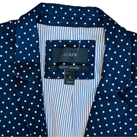 J. Crew Women’s Sz 8 Navy Blue Dot Regent Blazer Linen Single Button - Picture 5 of 15